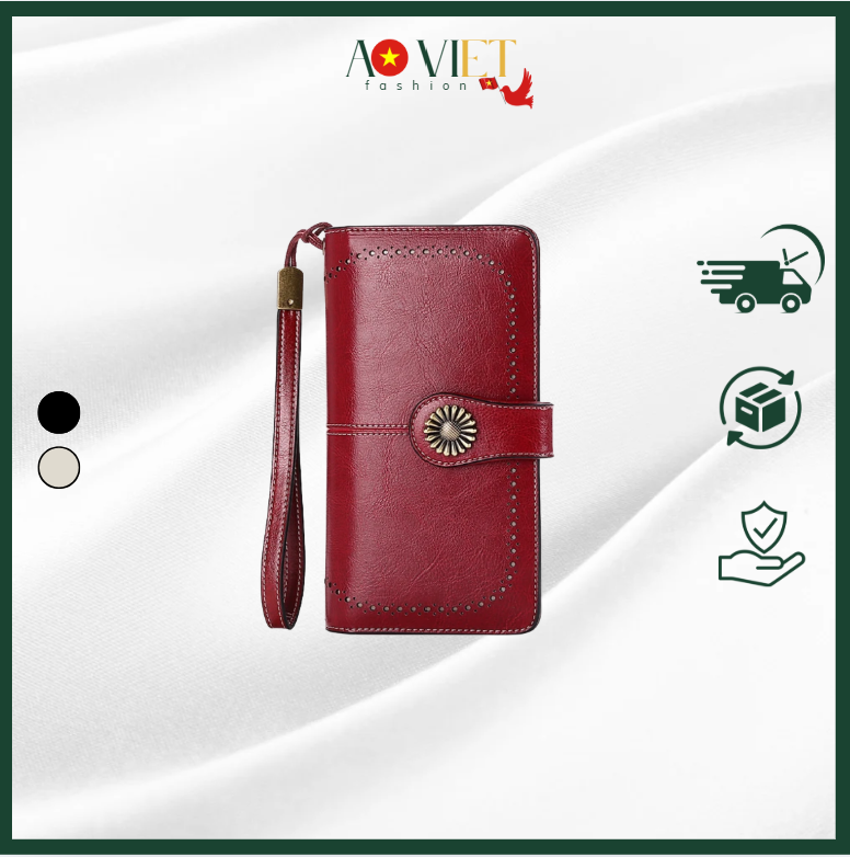 Ví cầm tay nữ da cao cấp màu đỏ sang trọng Ảnh sản phẩm ví cầm tay nữ da cao cấp màu đỏ sang trọng.